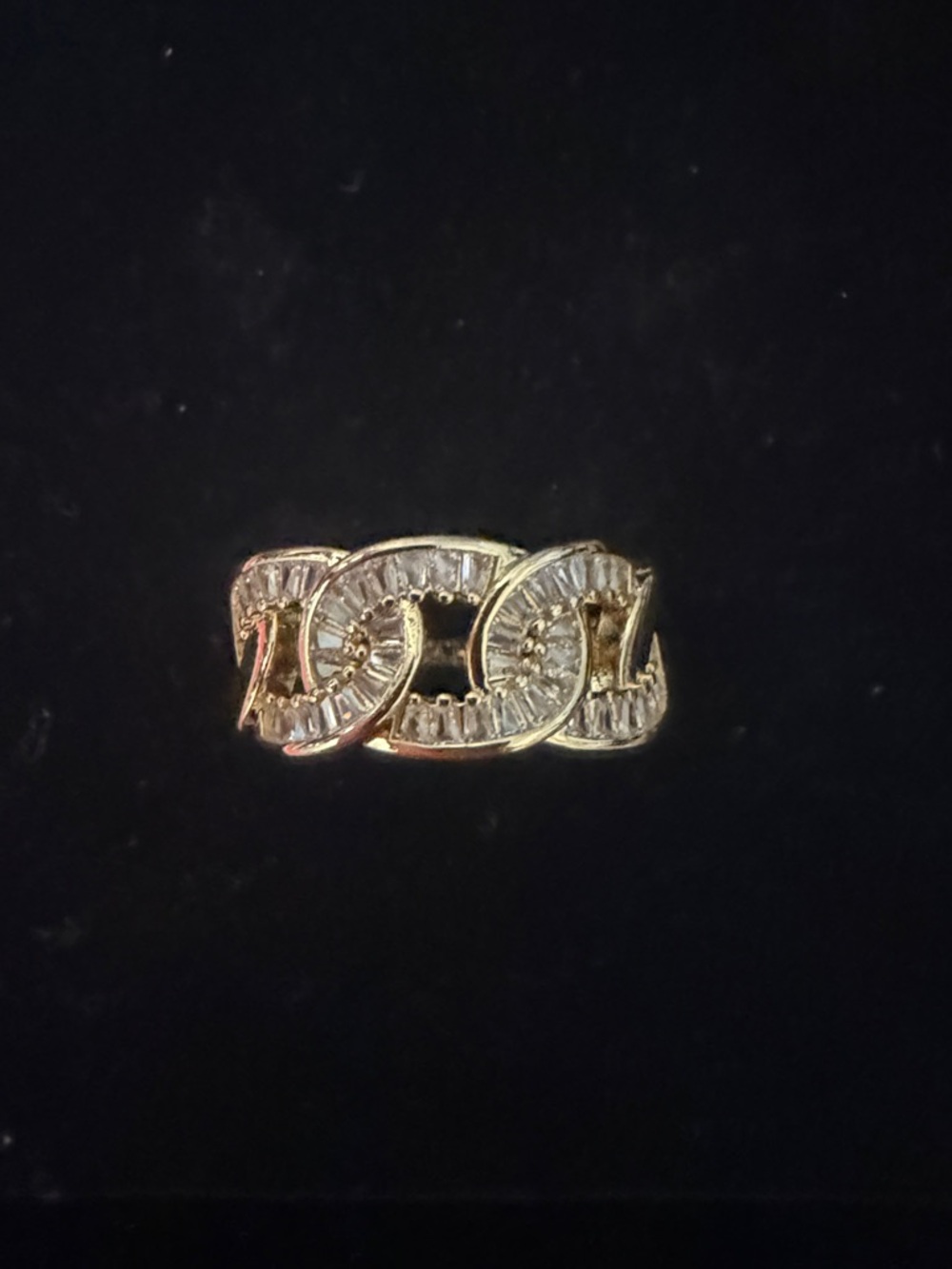 18k gold plated Gold Tone Crystal Link Band Ring -Elegant Women's Jewelry size 9